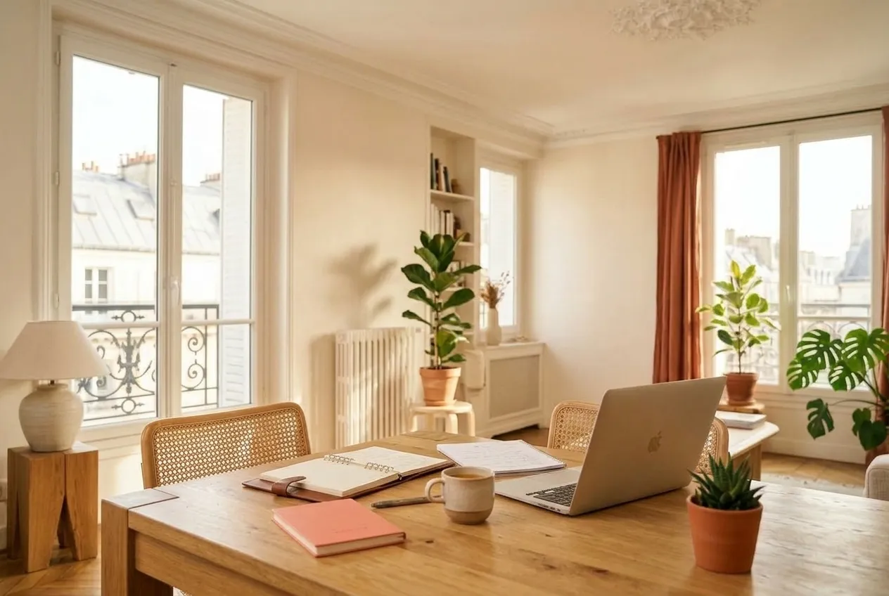 Un bureau d'étude lumineux dans un appartement parisien