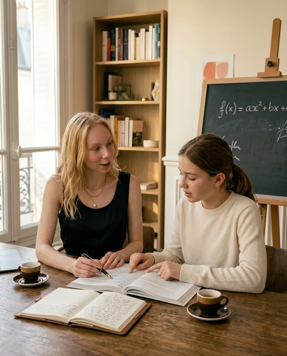 Louise Blanck avec une élève — cours particulier dans son cabinet parisien